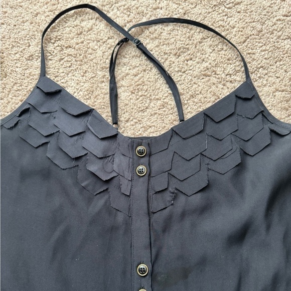 Yumi Kim- Black Silk Scalloped Cross Adjustable Spaghetti Strap Tank Top - Picture 2 of 7
